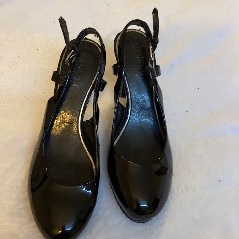 RALPH LAUREN SLINGBACK PATTEN LEATHER SHOES